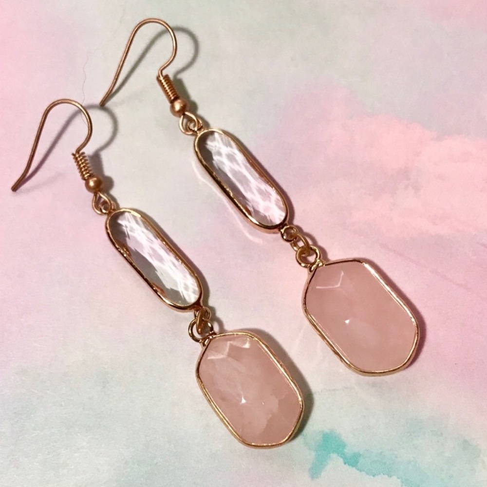 Pink Quartz Stone and Crystal Women’s Earrings